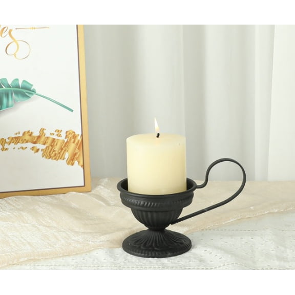 New Retro Black Iron Candlestick with Embossed Floral Pattern and Handle - Ideal for Weddings, Parties, and Home Decor