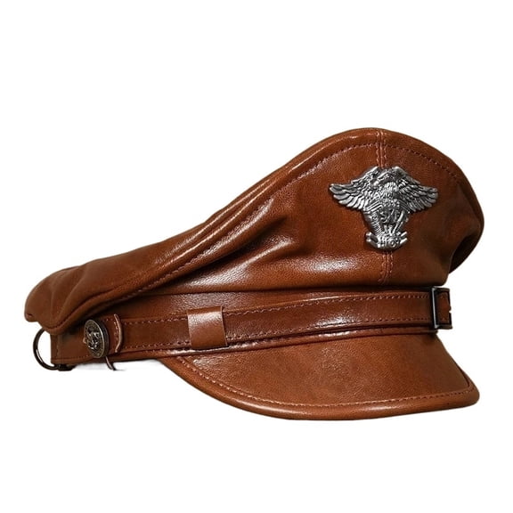 New Retro German Caps For Men Male Genuine Leather Flat Top Hats European American Captain Locomotive Chapeau ,Durable Quality