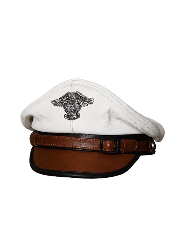 New Retro German Caps For Men Male Genuine Leather Flat Top Hats European American Captain Locomotive Chapeau ,Fashion Design
