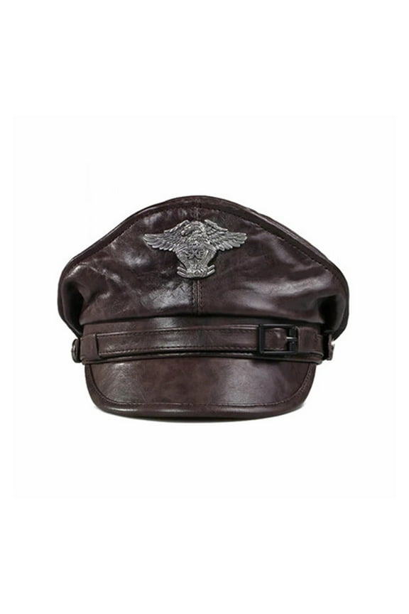 New Retro German Caps For Men Male Genuine Leather Flat Top Hats European American Captain Locomotive Chapeau ,Fashion