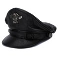 thumbnail image 1 of New Retro German Military Caps for Men Male Genuine Leather Flat Top Hats European American Captain Locomotive Chapeau (Black,XXL(59cm60cm)), 1 of 6