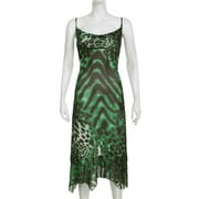 New Retro Punk Y2k Green Dress Women Vintage Streetwear Spaghetti Strap High Waist Leopard Dress Partywear-Green-M