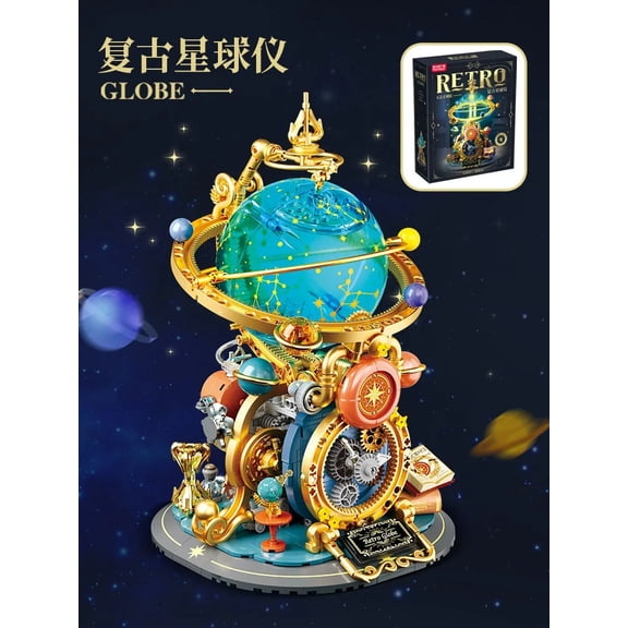 New Retro Rotating Earth Model Building Block Splicing Movable Construction Educational Decoration Ornament Toy Collection Gift