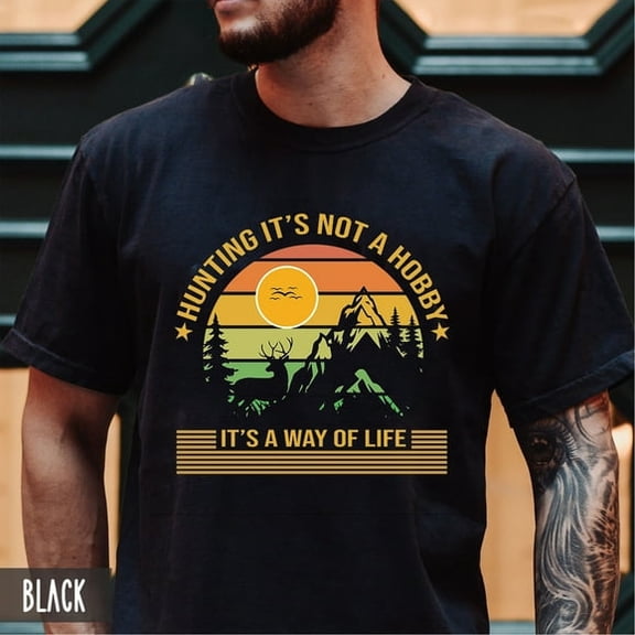 New Retro Sunset Deer Hunting Shirt. Perfect for fall hunting season| camping trips| or everyday wear for proud outdoorsmen., DTG Print, Unisex Shirt