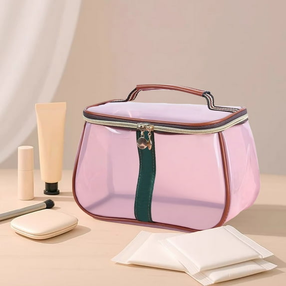 New Retro Vintage Vanity Bag, Clear Makeup Organizer with Handle, Large Capacity Water Resistant Cosmetic Toiletry Bag for Women, Travel Skincare Storage Case