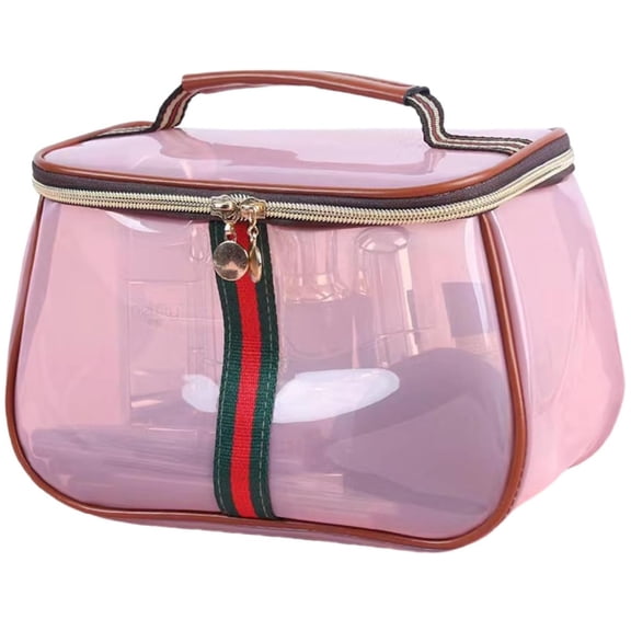 New Retro Vintage Vanity Bag, Ladies Large Capacity Makeup Organizer, Makeup Bags Large Capacity Waterproof Transparent Toiletry Bag (Pink)