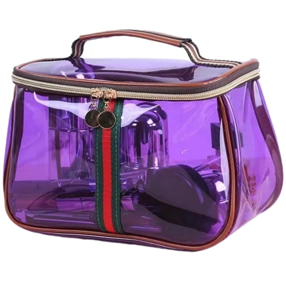 New Retro Vintage Vanity Bag, Ladies Large Capacity Makeup Organizer, Makeup Bags Large Capacity Waterproof Transparent Toiletry Bag (Purple)