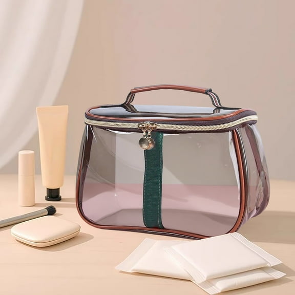 New Retro Vintage Vanity Bag Makeup Bag Large Capacity Waterproof Transparent Toiletry Bag Cosmetic Bag Women Ladies Travel Storage Case (Coffee)