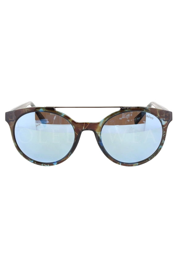 New Revo Aston RE 1041 12 BL Polarized Round Sunglasses Tortoise Blue Mirror