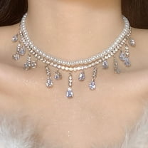 New Rhinestone Pearl Tassel Double-layer Necklace