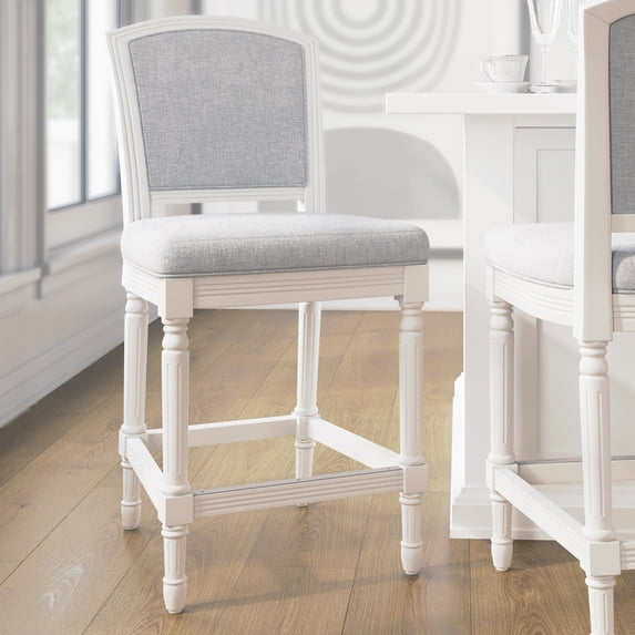 Charleston 26" White Counter-Height Bar Stool with Gray Upholstered Seat and Back