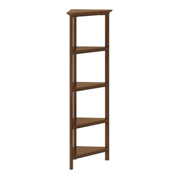New Ridge Home Goods 4-tier Corner Traditional Wooden Bookcase in Walnut