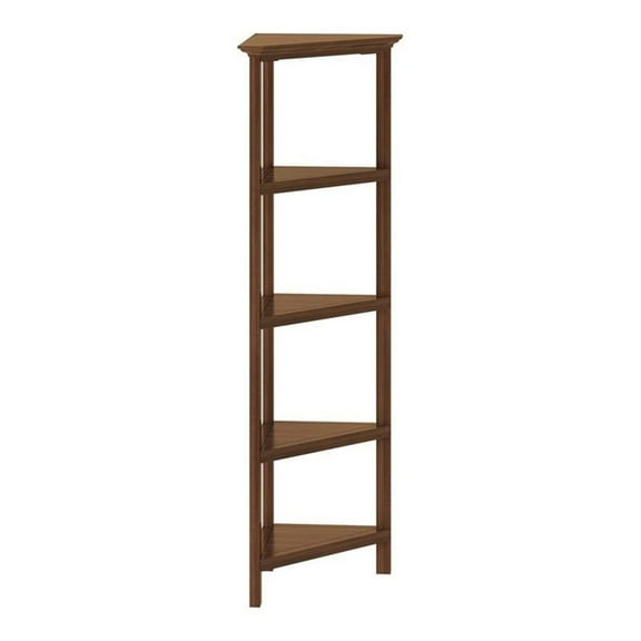 New Ridge Home Goods 4-tier Corner Traditional Wooden Bookcase in Walnut
