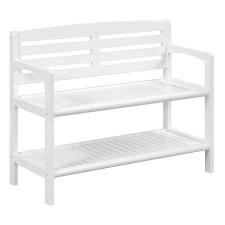 New Ridge Home Goods Abingdon 38in. W Solid Wood Bench with Back and Storage Shelf, White