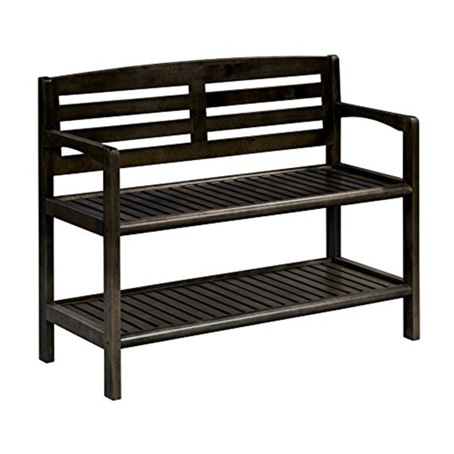 Abingdon Espresso Solid Birch Wood Large Bench with Back and Storage Shelf