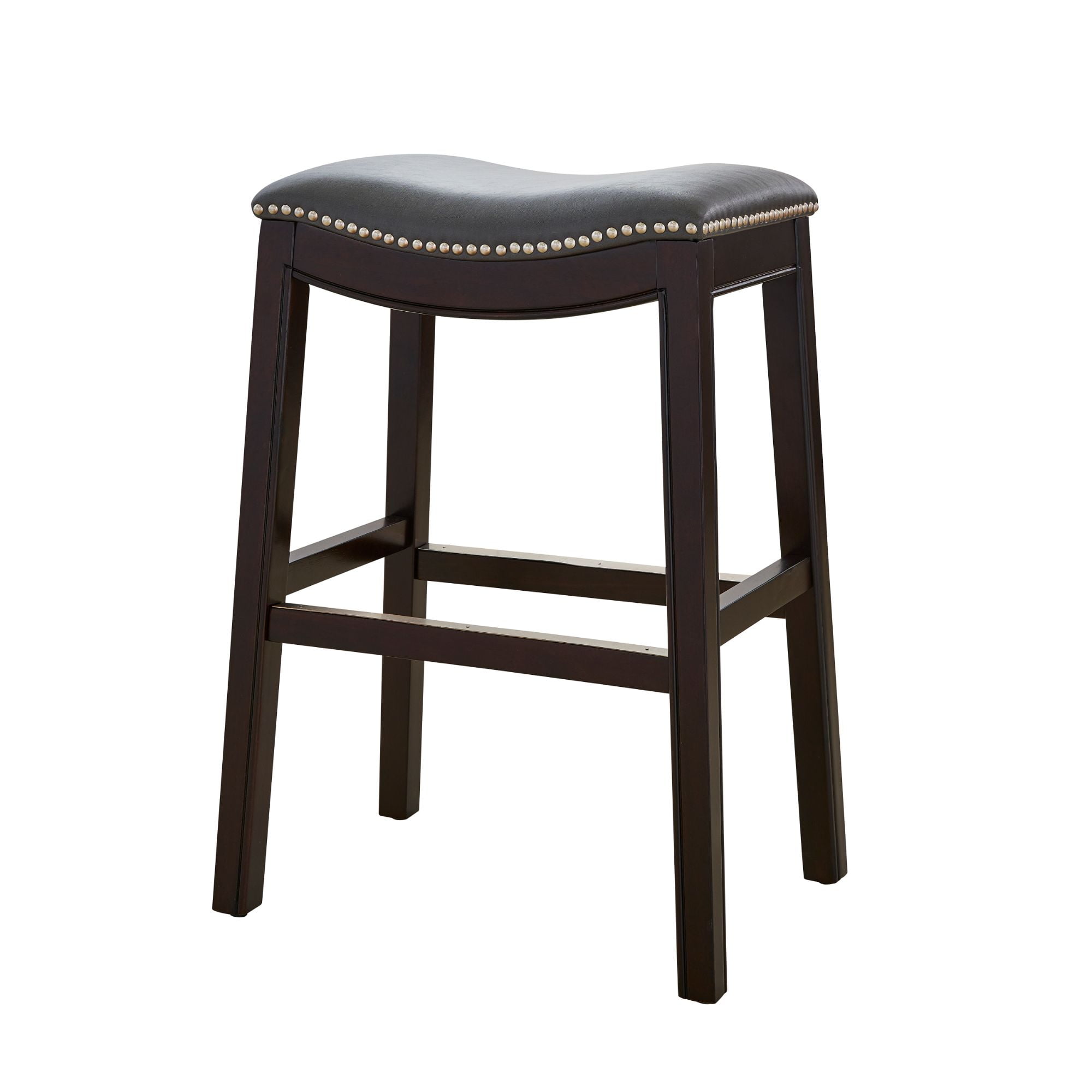 Gray Saddle Style Backless Wood and Metal Barstool