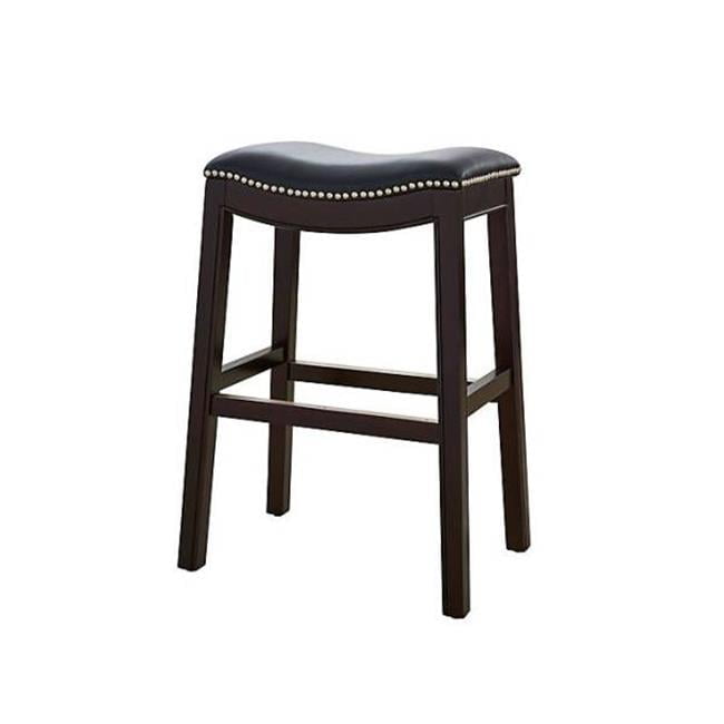 Julian 26" Espresso Wood Saddle Barstool with Black Faux Leather Seat