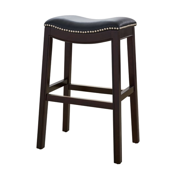 New Ridge Home Goods Julian 30" Faux Leather and Wood Barstool in Black/Espresso