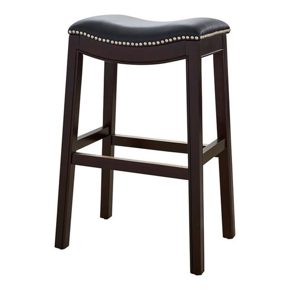 New Ridge Home Goods Julian 30" Faux Leather and Wood Barstool in Black/Espresso