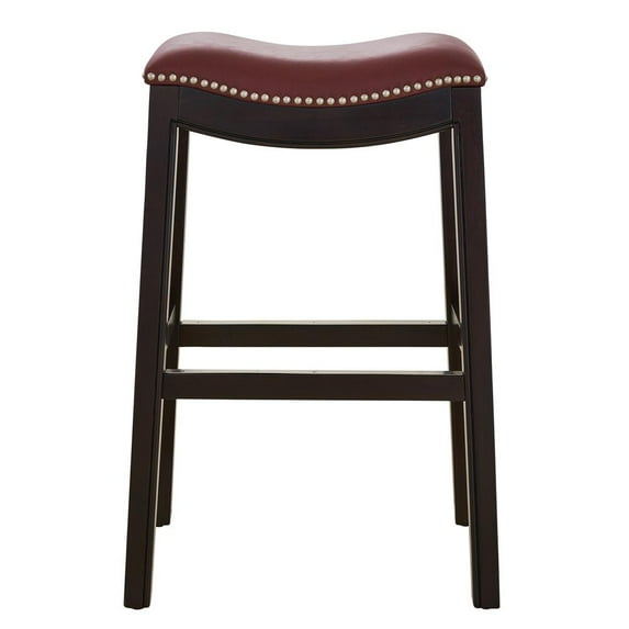 New Ridge Home Goods Julian 30" Faux Leather and Wood Barstool in Red/Espresso