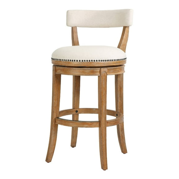 New Ridge Home Goods Pasha 31" Bar Stool, Pecan Finish with Linen Fabric Seat and Back