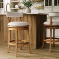 thumbnail image 1 of Pasha 31in. Bar-Height Wood Bar Stool- Pecan Finish with Linen Fabric Seat, 1 of 7