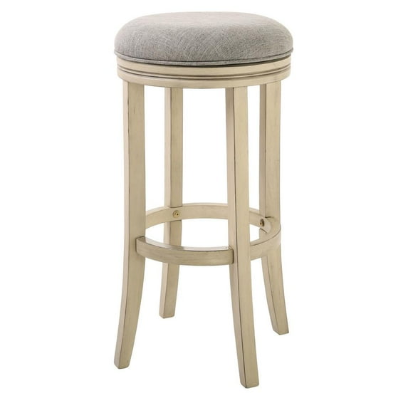 New Ridge Home Goods Victoria 31" Wood Bar Height Swivel Stool in Ivory