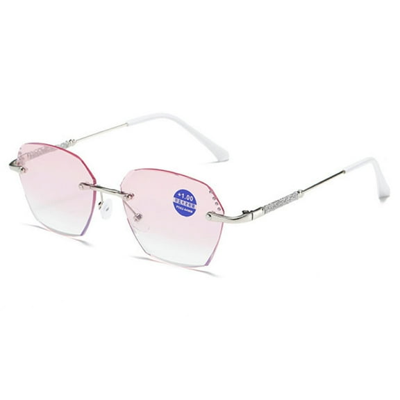 New Rimless Diamond Silver Blue Light Blocking Reading Glasses for Women Fashion Metal Gradient Pink Butterfly Sunglasses Oversized Readers