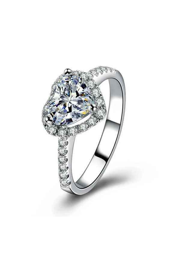 New Ring Silver-plated Jewelry Imitation Zircon Heart-Shaped Ring Female Micro-Inlaid Gemstone Ring