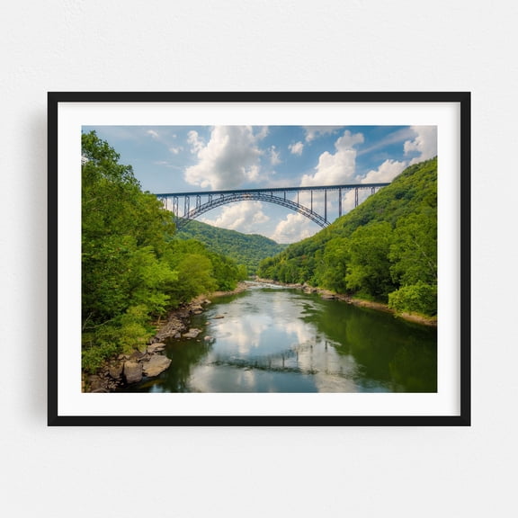New River Gorge Bridge 01 - West Virginia Photography Bridge Nature Landscape Scenic Forest Travel Poster Black Framed Wall Art Print 5 x 7 inches