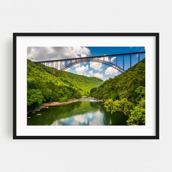 The New River Gorge Bridge - West Virginia Photography Bridge Nature Landscape Waterfall Scenic Forest Travel Poster Black Framed Wall Art Print 6 x 8 inches