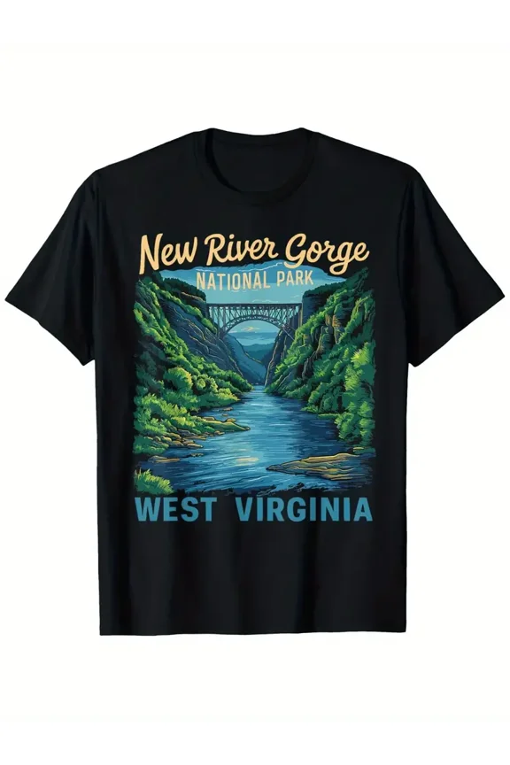 New River Gorge National Park Vintage T-Shirt - Appalachian Regional Graphic Tee, Heavyweight 180gsm Cotton Shirt for Hiking, Rafting, Travel - West Virginia National Park