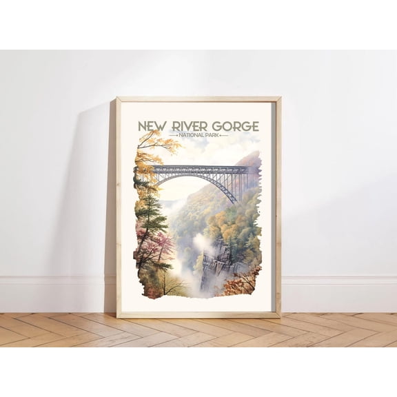New River Gorge National Park Virginia Usa Pastel Travel Poster, Unframed Size 8x12