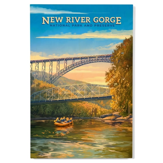 New River Gorge National Park and Preserve, Oil Painting Birch Wood Wall Sign (12x18 Rustic Home Decor, Ready to Hang Art)