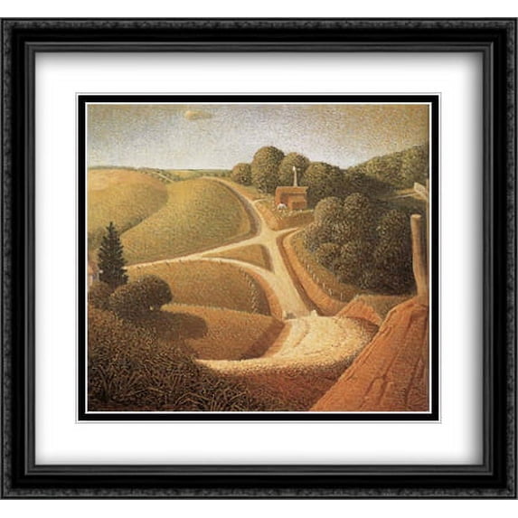 New Road 2x Matted 30x28 Large Black Ornate Framed Art Print by Grant Wood