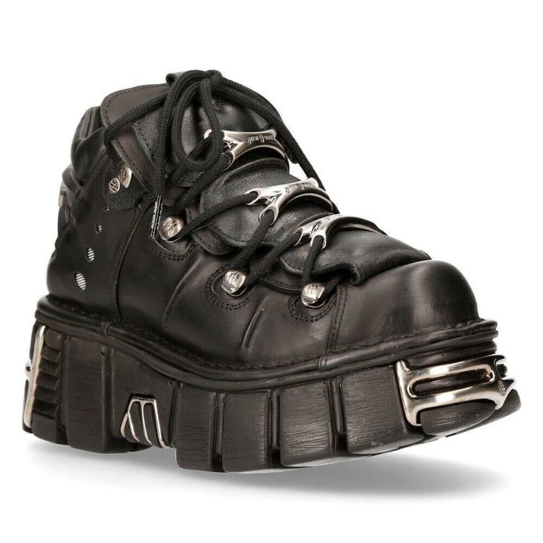 New Rock 106-S1 Unisex Metallic Black Gothic Classic Leather Biker 