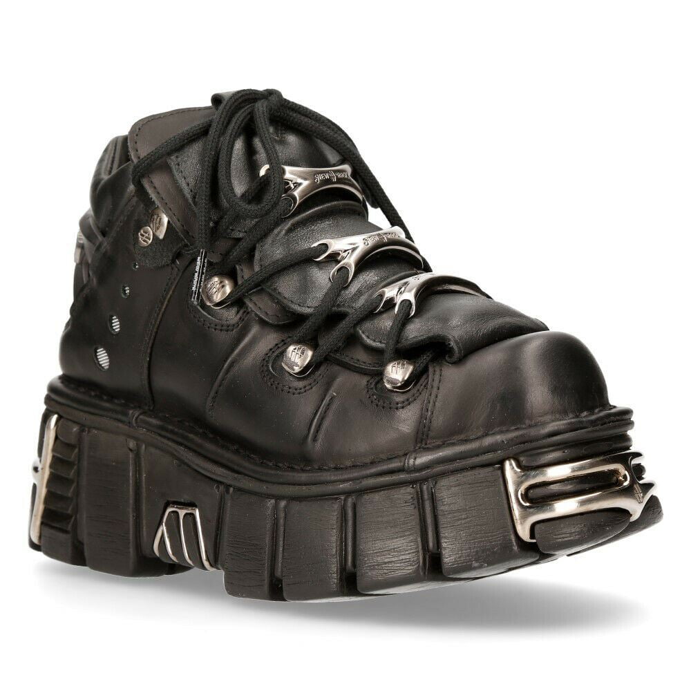 NEWROCK【M-106-S1 】44EU New Rock 106-S1 Unisex Metallic Black Gothic Classic Leather Biker