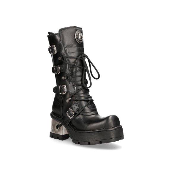 New Rock 373-S33 Ladies Black Gothic Mid Calf Boots 37