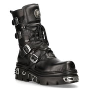 New Rock 373-S4 Black Leather Gothic Mid Calf Boots 41