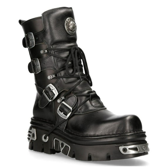 New Rock 373-S4 Black Leather Gothic Mid Calf Boots 44