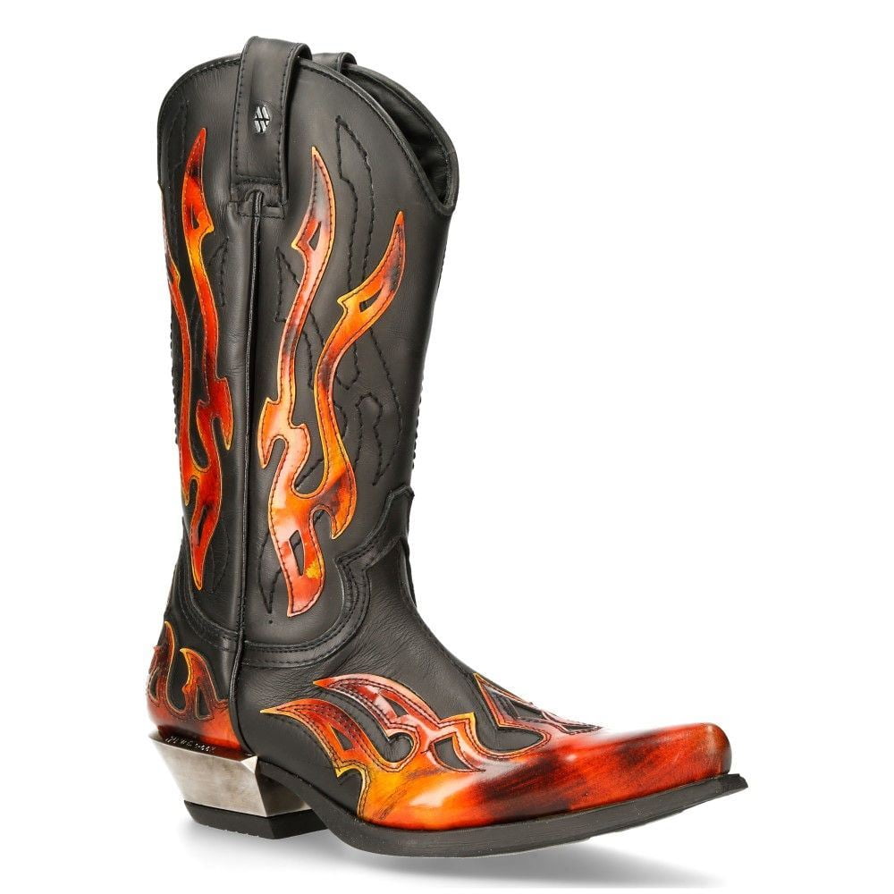 New Rock 7921-S2 Leather Black Red Flame Cowboy Leather Gohic Punk