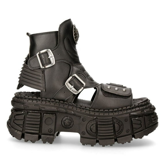 New Rock Boots BIOS106-V3 Black VEGAN Leather Unisex Platform Sandal Biker Goth 39
