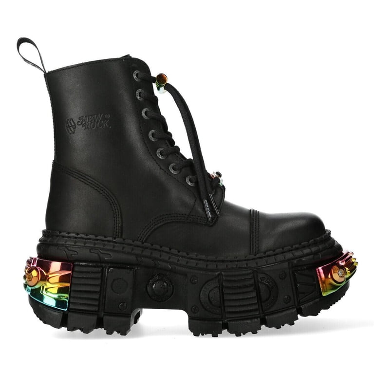 New Rock Boots WALL83CCT-S8 Unisex Metallic Black Leather Platform 