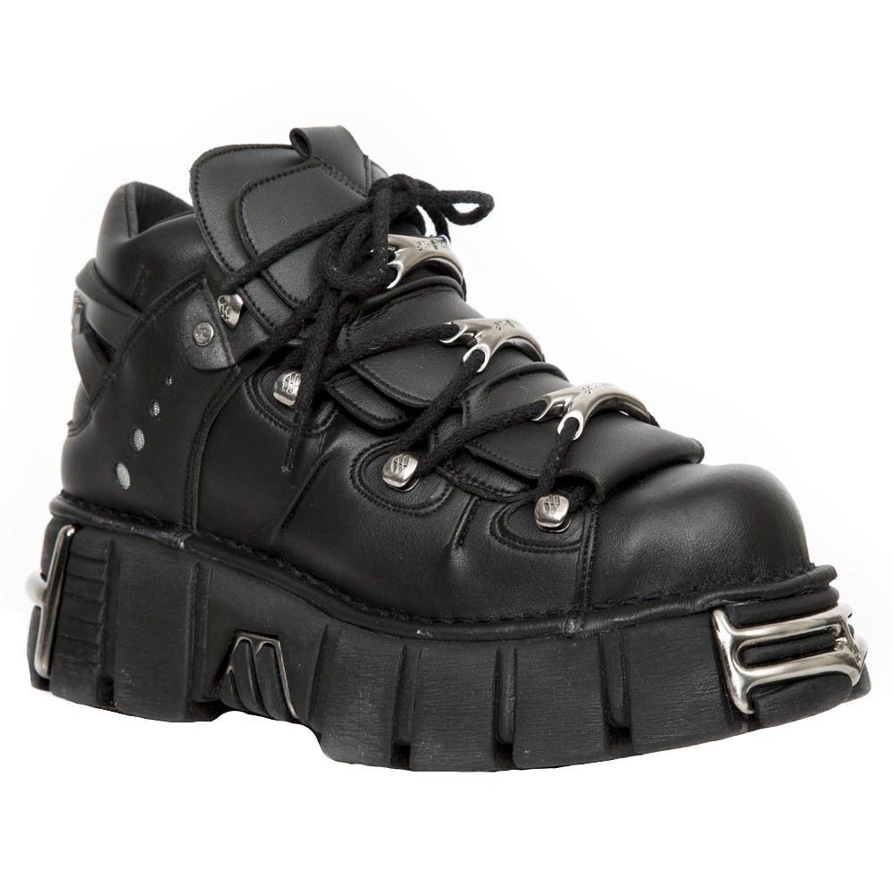 M-106-VS1 Unisex Metallic Black Vegan Leather Gothic Punk Rock Boots 44