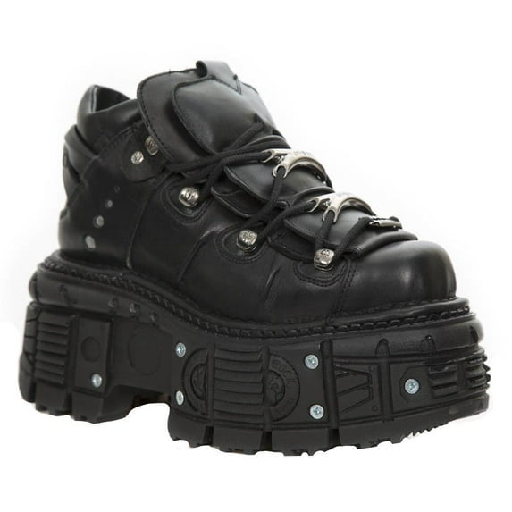 New Rock M-TANK106-C2 Unisex Metallic Black 100% Leather Goth Platform Boots 36