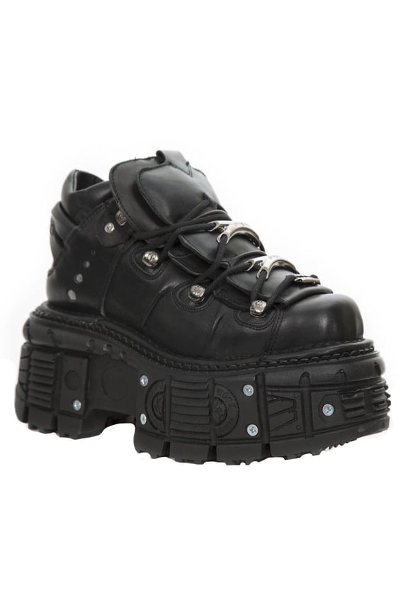M-TANK106-C2 Unisex Metallic Black 100% Leather Goth Platform Boots 44