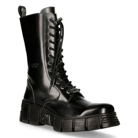 New Rock M-WALL027N-C2 Boots Black Leather Wall Rock Biker Mid-Calf Tower Boots 36