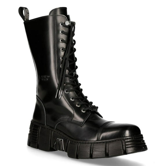 New Rock M-WALL127N-C1 Boots Black Leather Wall Rock Biker Mid-Calf Tower Boots 36