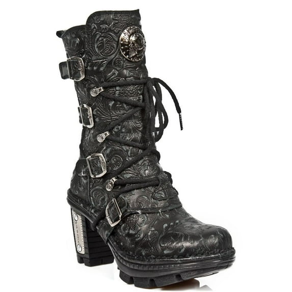 New Rock NEOTR005-S25 Vintage Floral Black Gothic Rock Punk Ladies Leather Boots 42