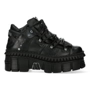New Rock WALL106-S13 Unisex Black Leather Gothic Boots